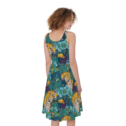 Tiger And Toucan Pattern Print Women's Sleeveless Dress