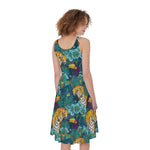 Tiger And Toucan Pattern Print Women's Sleeveless Dress