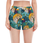 Tiger And Toucan Pattern Print Women's Split Running Shorts