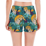 Tiger And Toucan Pattern Print Women's Split Running Shorts