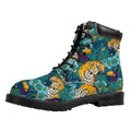 Tiger And Toucan Pattern Print Padded Collar Lace Up Boots