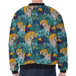 Tiger And Toucan Pattern Print Zip Sleeve Bomber Jacket