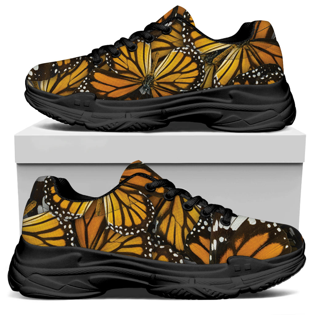 Tiger Monarch Butterfly Pattern Print Black Chunky Shoes
