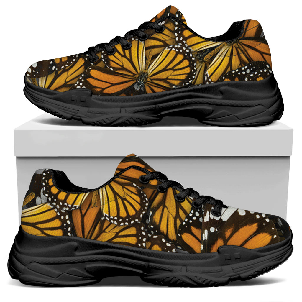 Tiger Monarch Butterfly Pattern Print Black Chunky Shoes