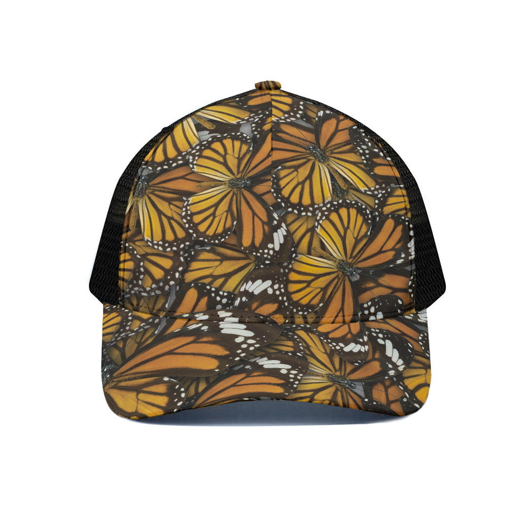 Tiger Monarch Butterfly Pattern Print Black Mesh Trucker Cap