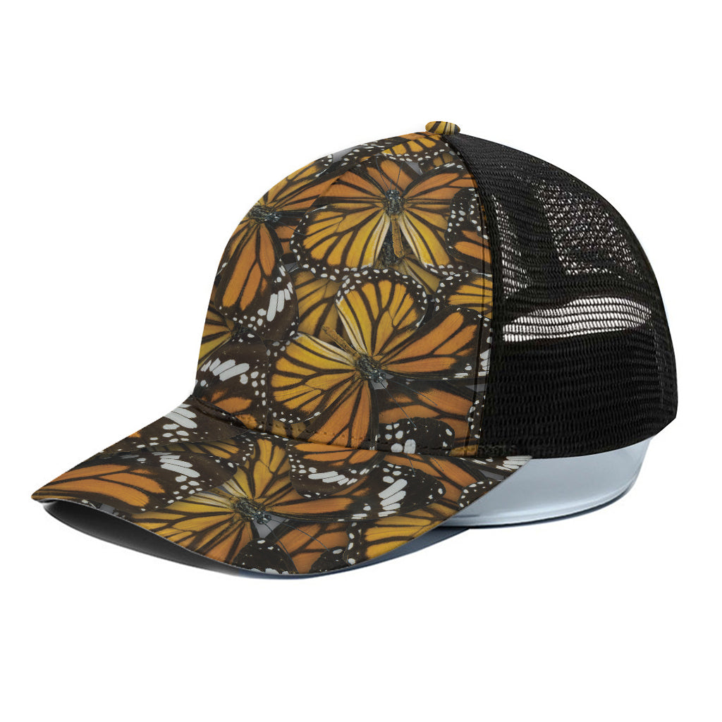 Tiger Monarch Butterfly Pattern Print Black Mesh Trucker Cap