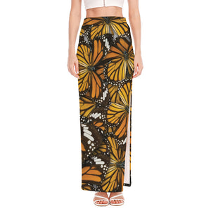 Tiger Monarch Butterfly Pattern Print High Slit Maxi Skirt