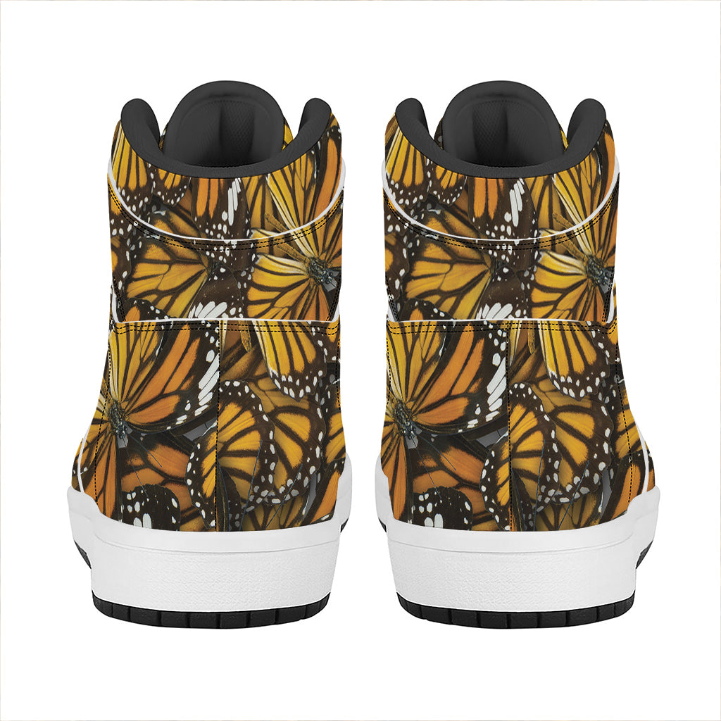Tiger Monarch Butterfly Pattern Print High Top Leather Sneakers