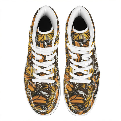 Tiger Monarch Butterfly Pattern Print High Top Leather Sneakers