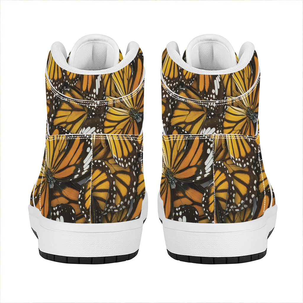 Tiger Monarch Butterfly Pattern Print High Top Leather Sneakers