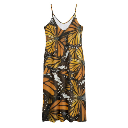 Tiger Monarch Butterfly Pattern Print Jersey Midi Cami Dress
