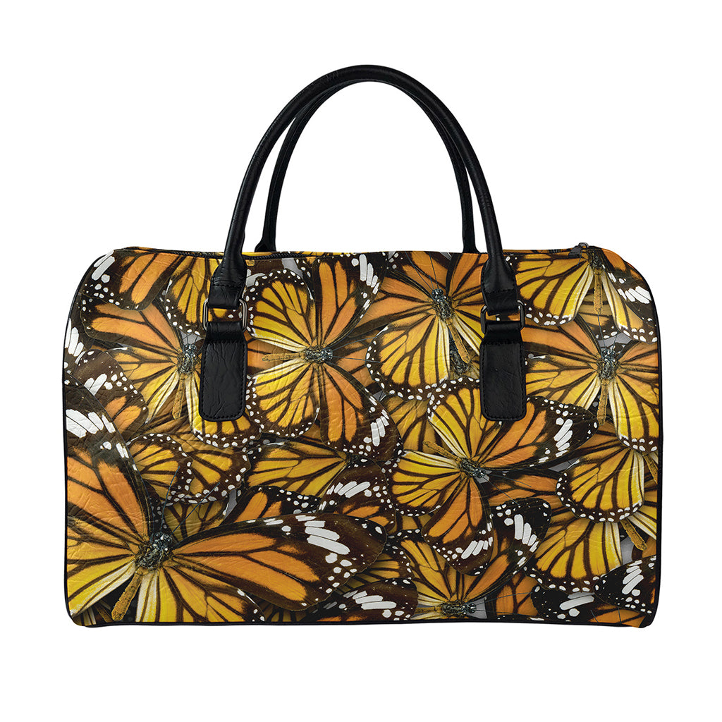 Tiger Monarch Butterfly Pattern Print Leather Duffle Bag