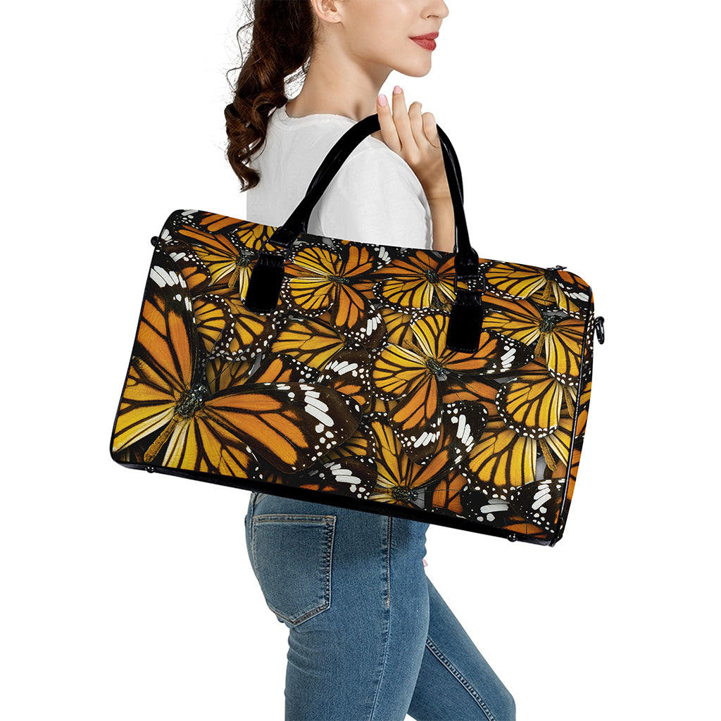 Tiger Monarch Butterfly Pattern Print Leather Duffle Bag