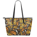 Tiger Monarch Butterfly Pattern Print Leather Tote Bag With Zipper