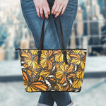 Tiger Monarch Butterfly Pattern Print Leather Tote Bag