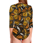 Tiger Monarch Butterfly Pattern Print Long Sleeve Swimsuit
