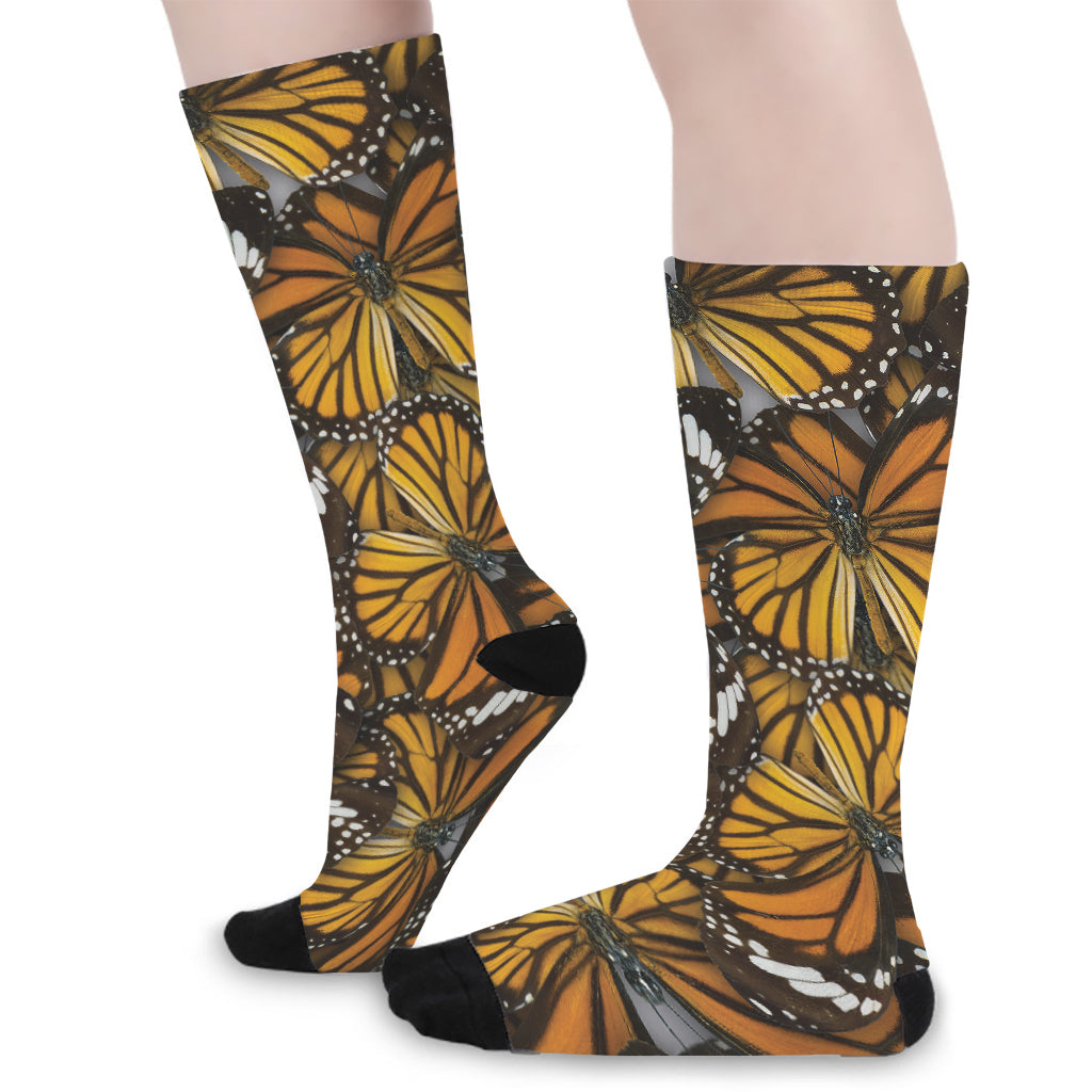 Tiger Monarch Butterfly Pattern Print Long Socks