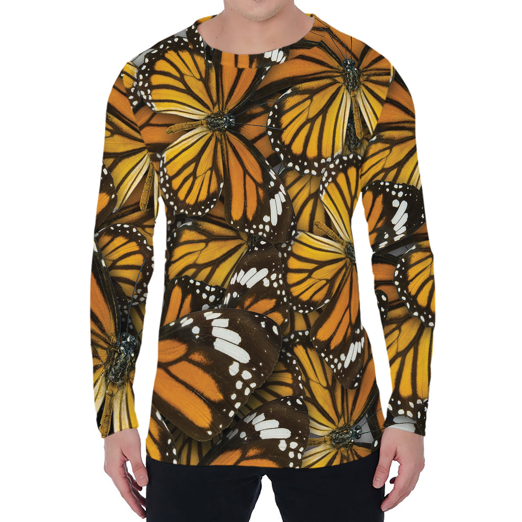 Tiger Monarch Butterfly Pattern Print Men's Long Sleeve T-Shirt