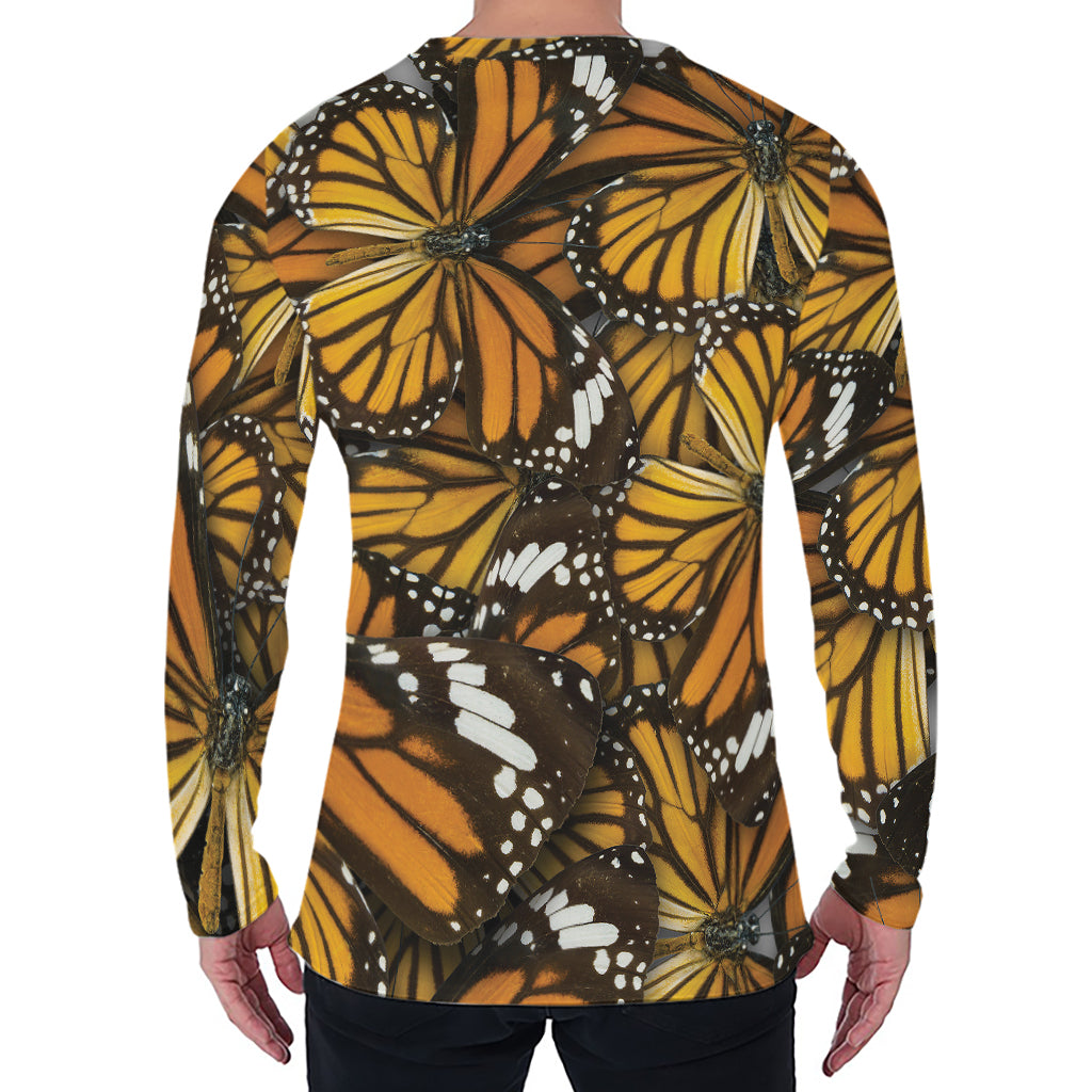 Tiger Monarch Butterfly Pattern Print Men's Long Sleeve T-Shirt