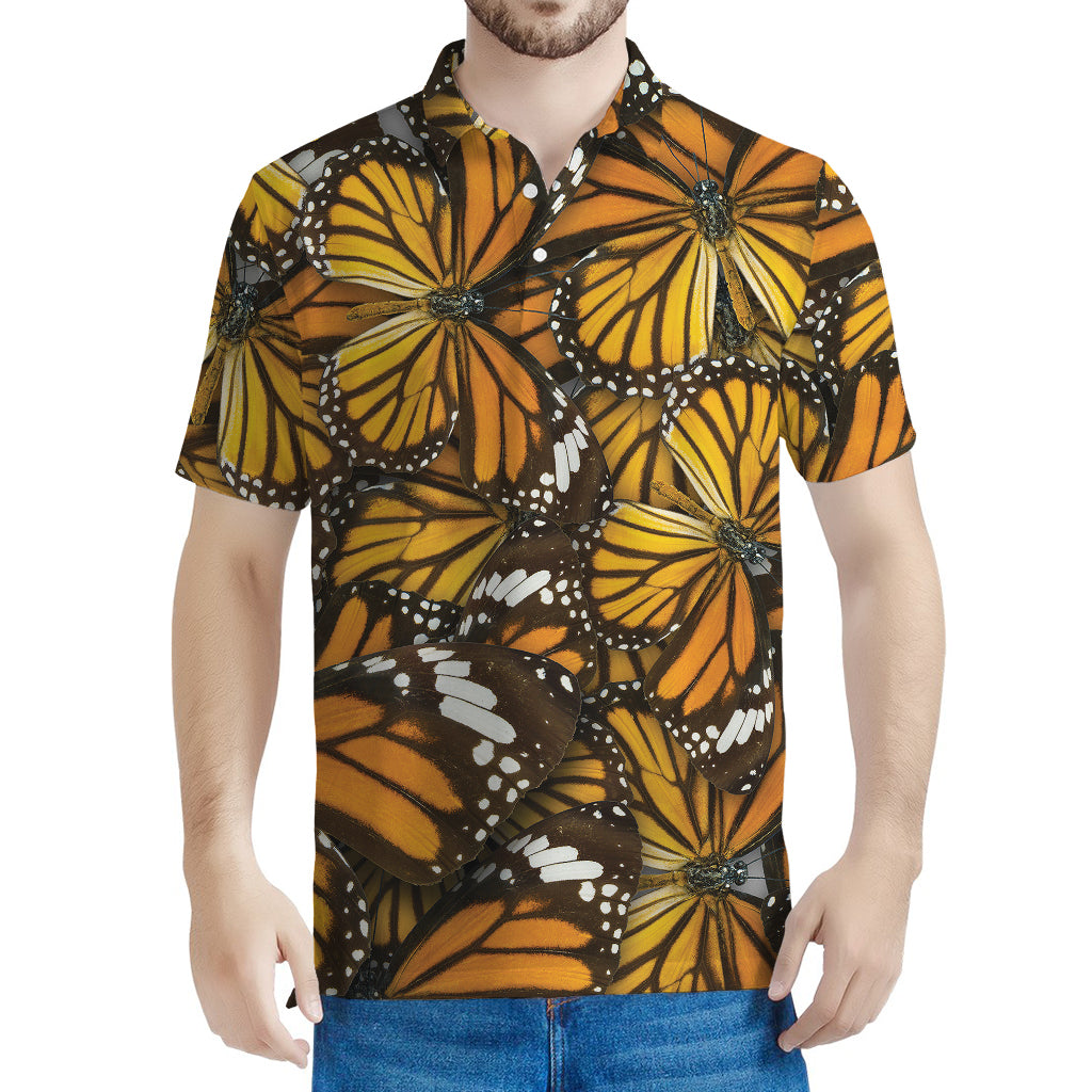 Tiger Monarch Butterfly Pattern Print Men's Polo Shirt