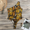 Tiger Monarch Butterfly Pattern Print One Shoulder Bodysuit