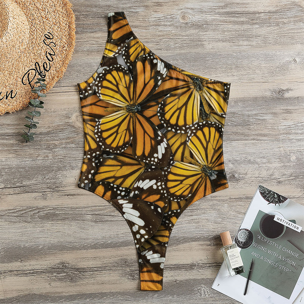 Tiger Monarch Butterfly Pattern Print One Shoulder Bodysuit