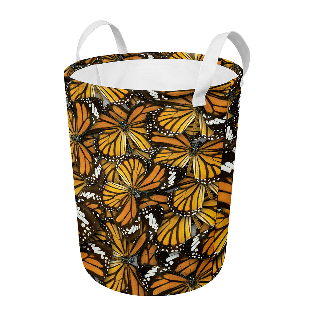 Tiger Monarch Butterfly Pattern Print Round Laundry Basket
