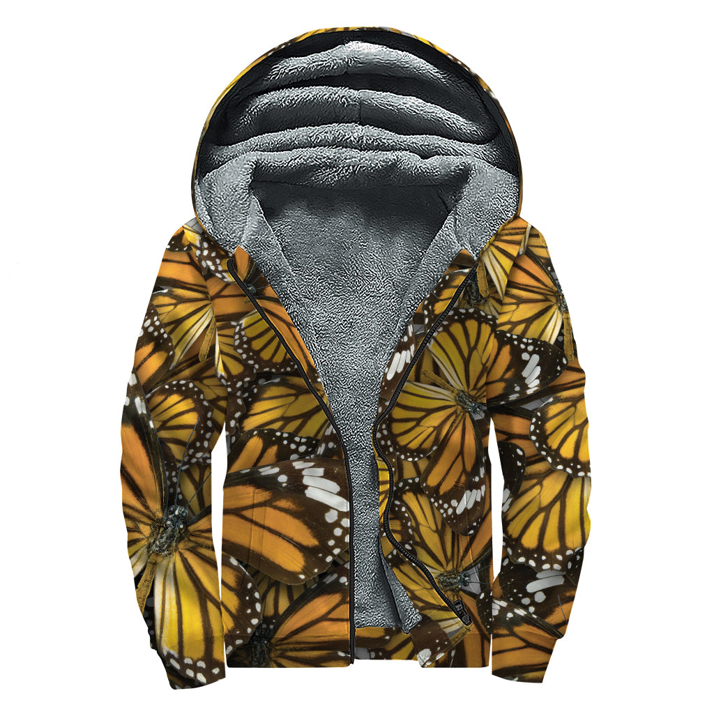 Tiger Monarch Butterfly Pattern Print Sherpa Lined Zip Up Hoodie