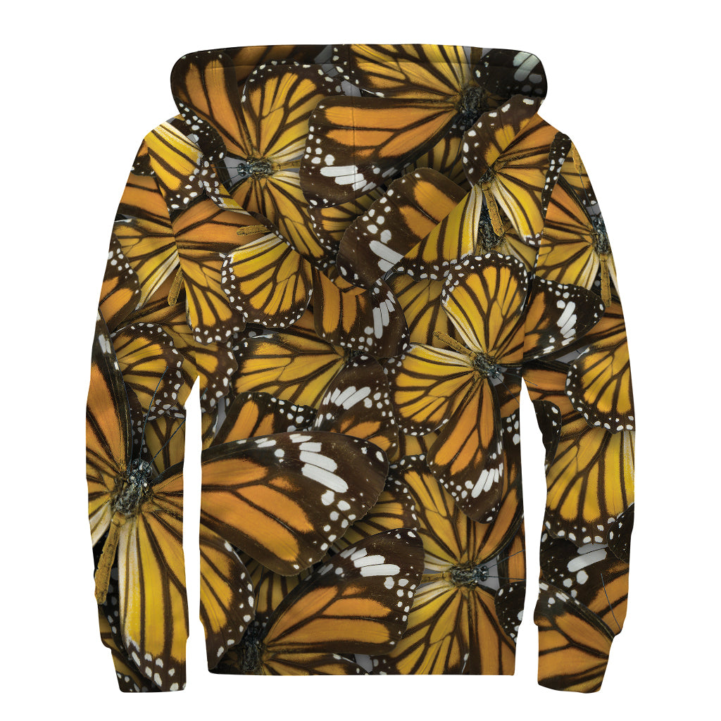 Tiger Monarch Butterfly Pattern Print Sherpa Lined Zip Up Hoodie