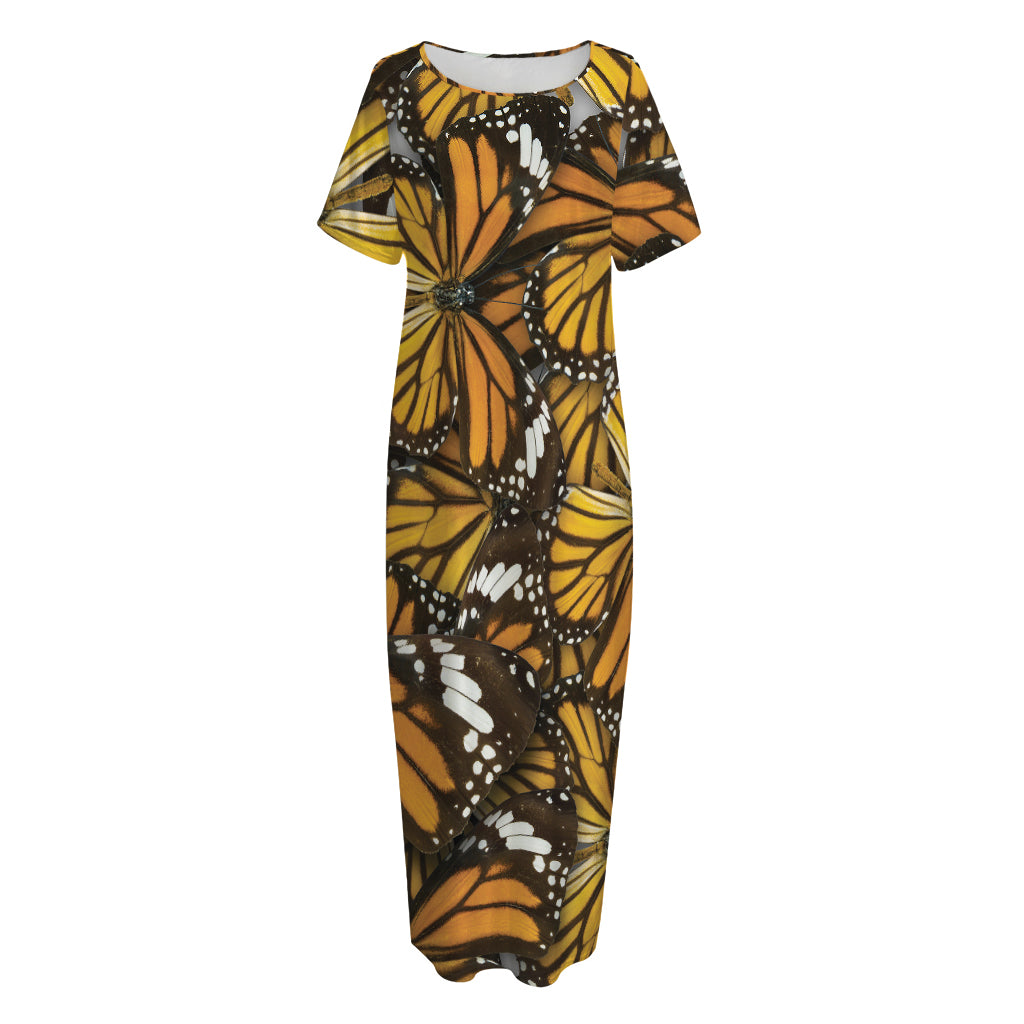 Tiger Monarch Butterfly Pattern Print Short Sleeve Long Nightdress