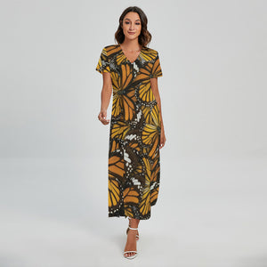 Tiger Monarch Butterfly Pattern Print Short Sleeve Maxi Dress