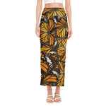 Tiger Monarch Butterfly Pattern Print Side Slit Maxi Skirt
