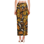 Tiger Monarch Butterfly Pattern Print Side Slit Maxi Skirt