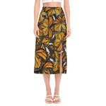 Tiger Monarch Butterfly Pattern Print Side Slit Midi Skirt