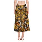 Tiger Monarch Butterfly Pattern Print Side Slit Midi Skirt