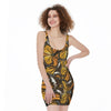 Tiger Monarch Butterfly Pattern Print Sleeveless Bodycon Dress