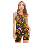 Tiger Monarch Butterfly Pattern Print Sleeveless One Piece Swimsuit