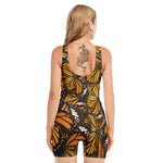 Tiger Monarch Butterfly Pattern Print Sleeveless One Piece Swimsuit