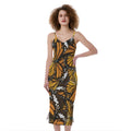 Tiger Monarch Butterfly Pattern Print Slim Fit Midi Cami Dress