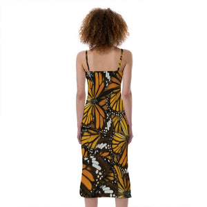 Tiger Monarch Butterfly Pattern Print Slim Fit Midi Cami Dress