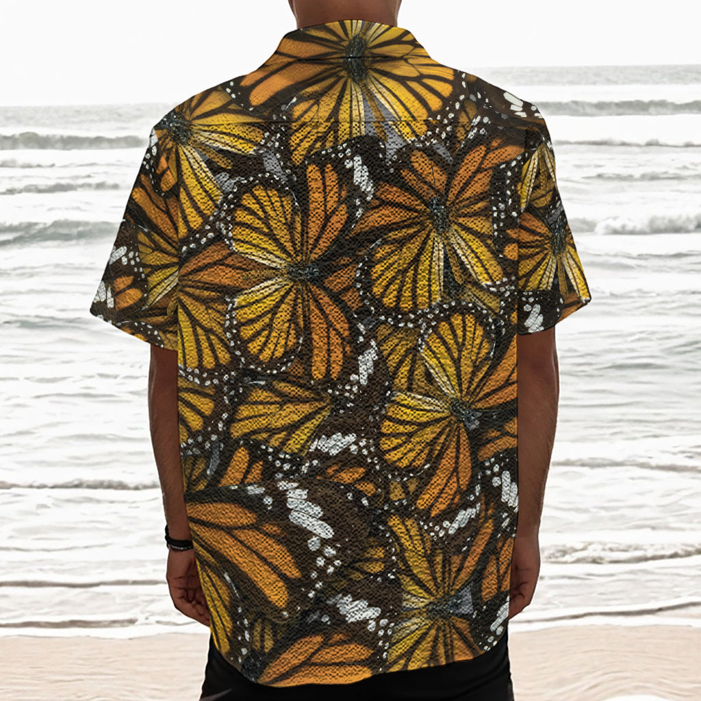 Tiger Monarch Butterfly Pattern Print Textured Short Sleeve Shirt
