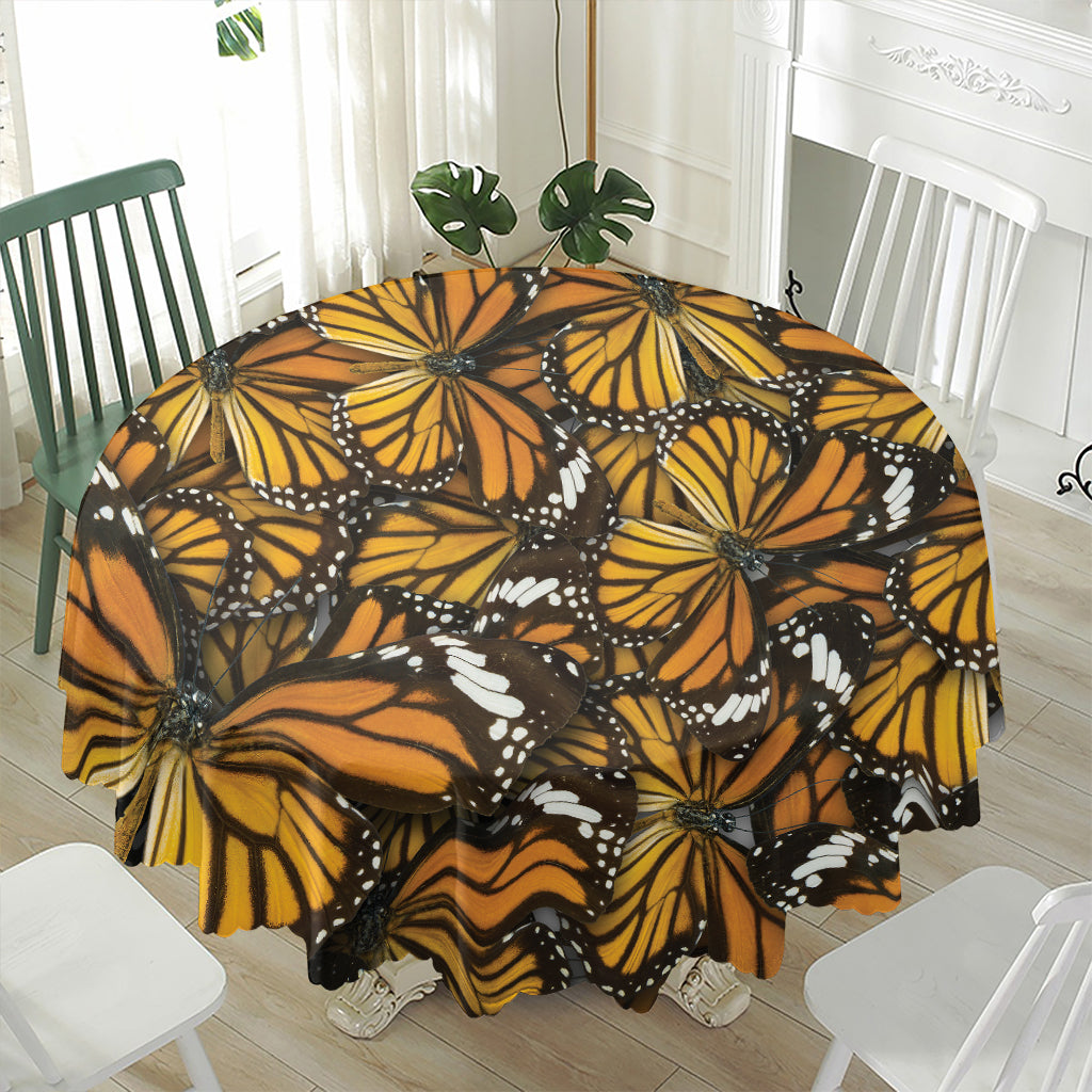 Tiger Monarch Butterfly Pattern Print Waterproof Round Tablecloth