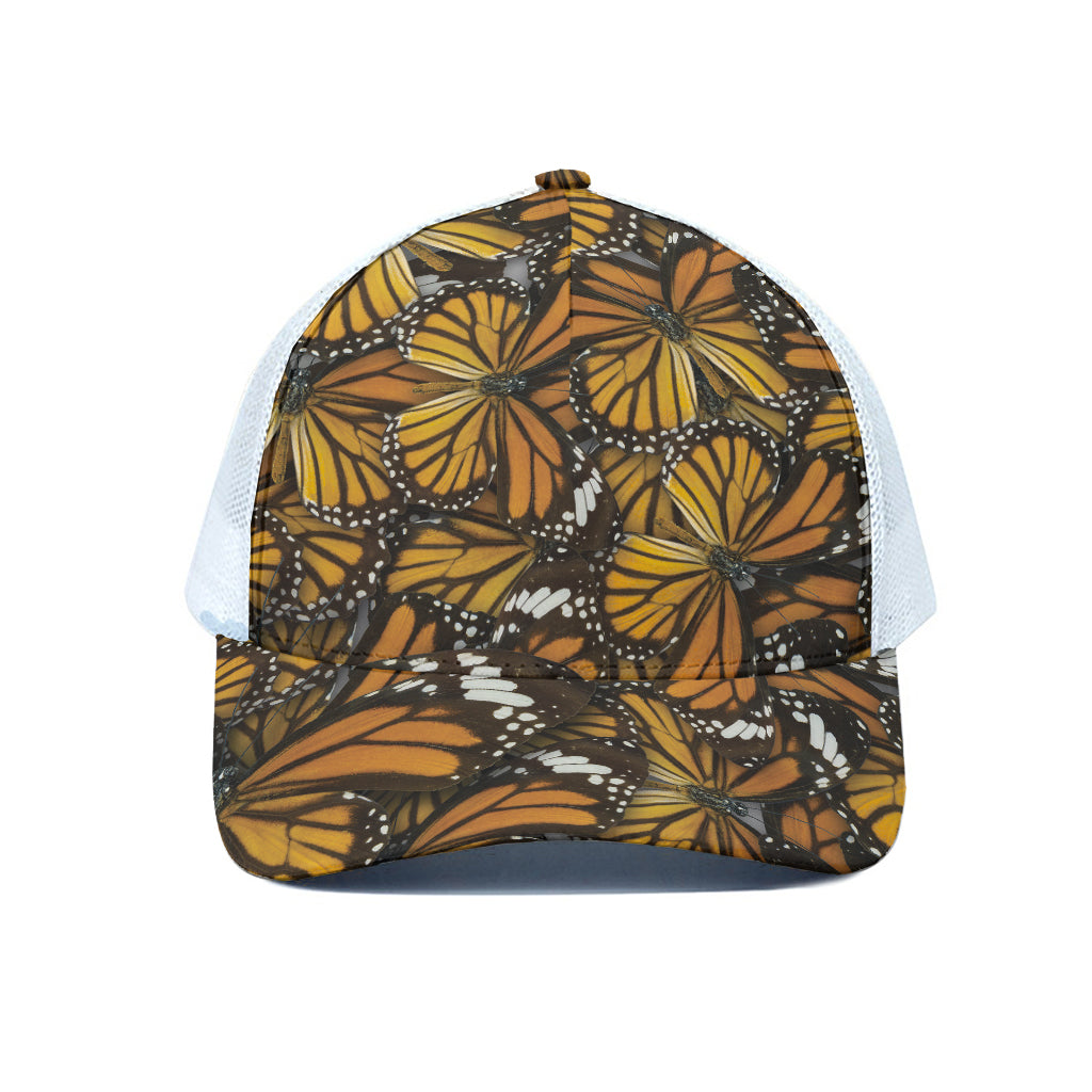 Tiger Monarch Butterfly Pattern Print White Mesh Trucker Cap