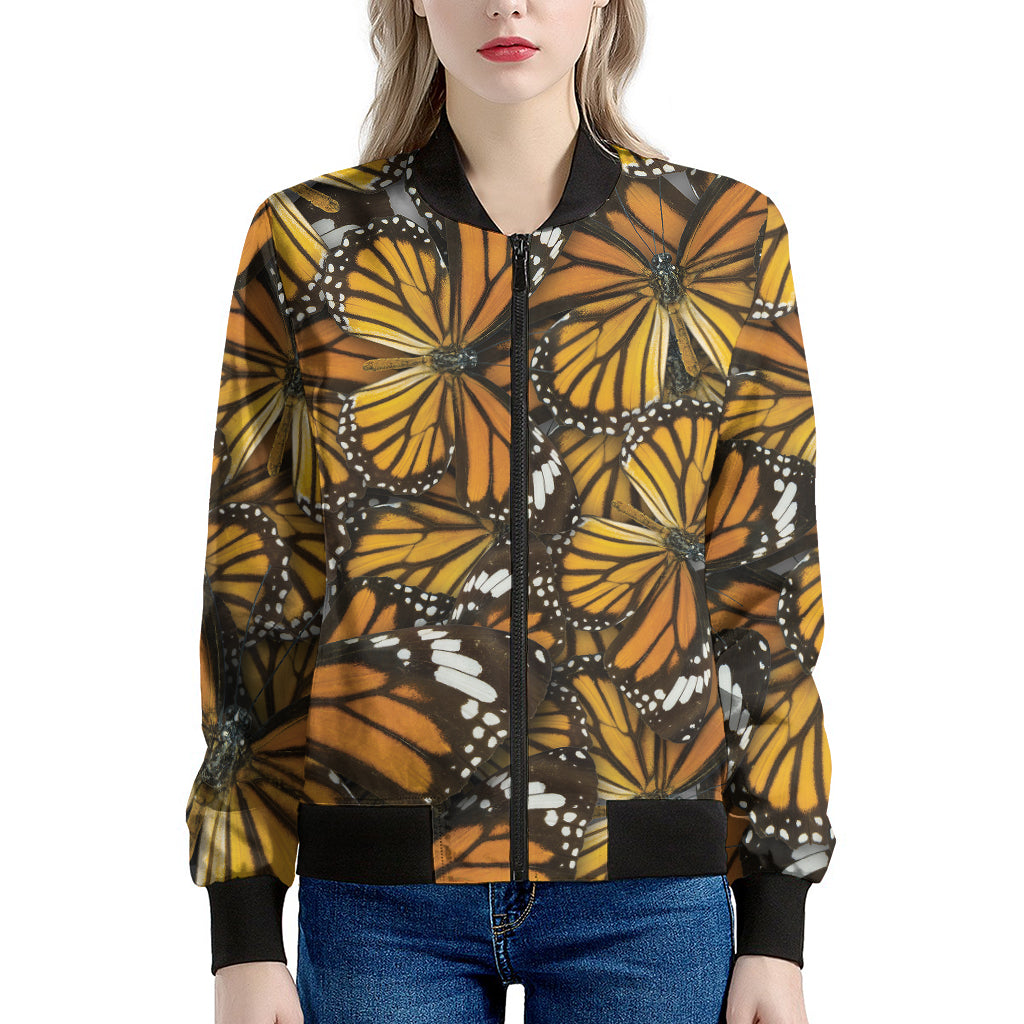 Tiger Monarch Butterfly Pattern Print Women's Bomber Jacket