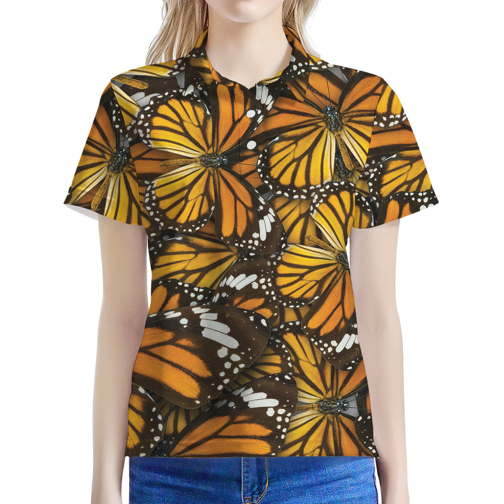 Tiger Monarch Butterfly Pattern Print Women's Polo Shirt