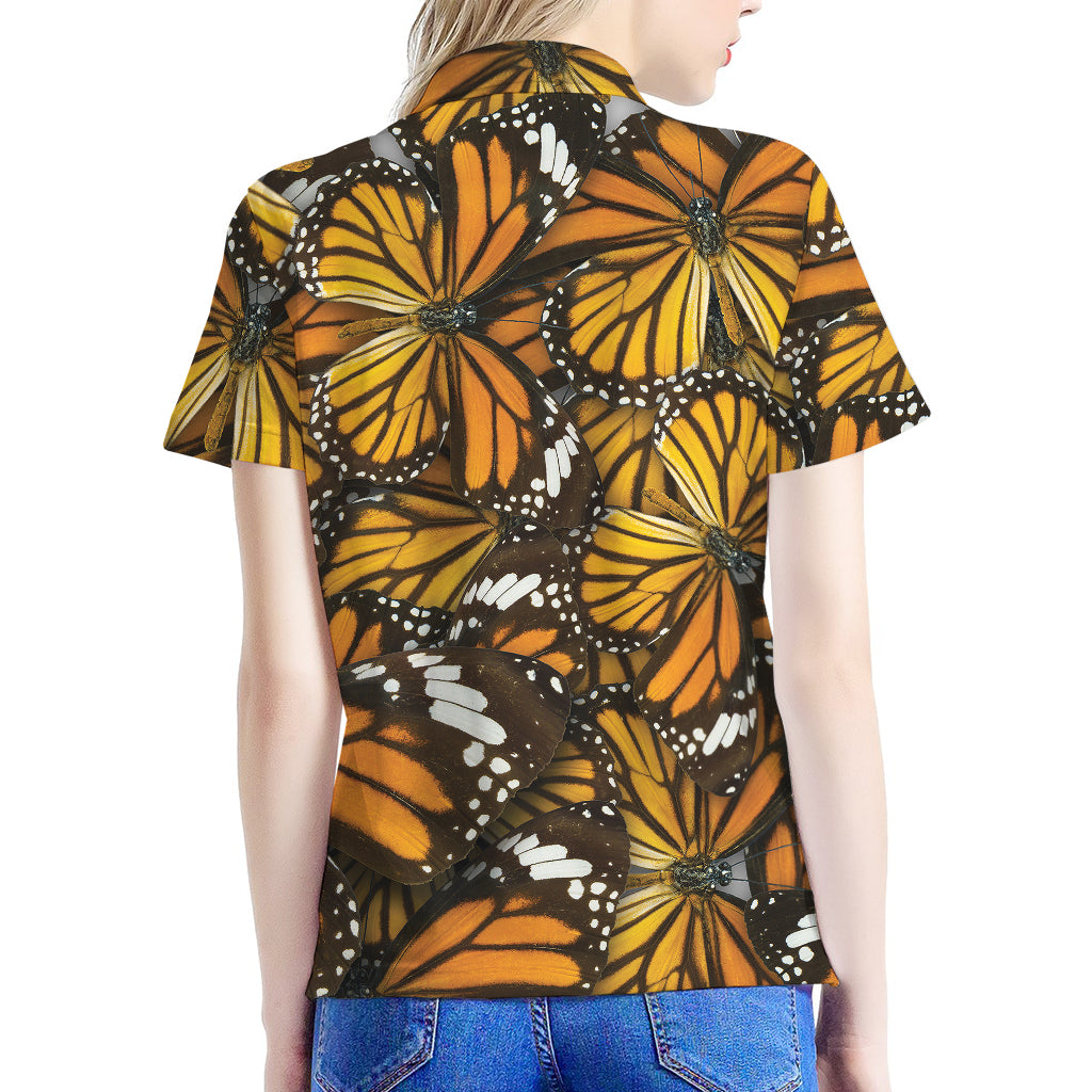 Tiger Monarch Butterfly Pattern Print Women's Polo Shirt