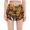 Tiger Monarch Butterfly Pattern Print Women's Split Running Shorts