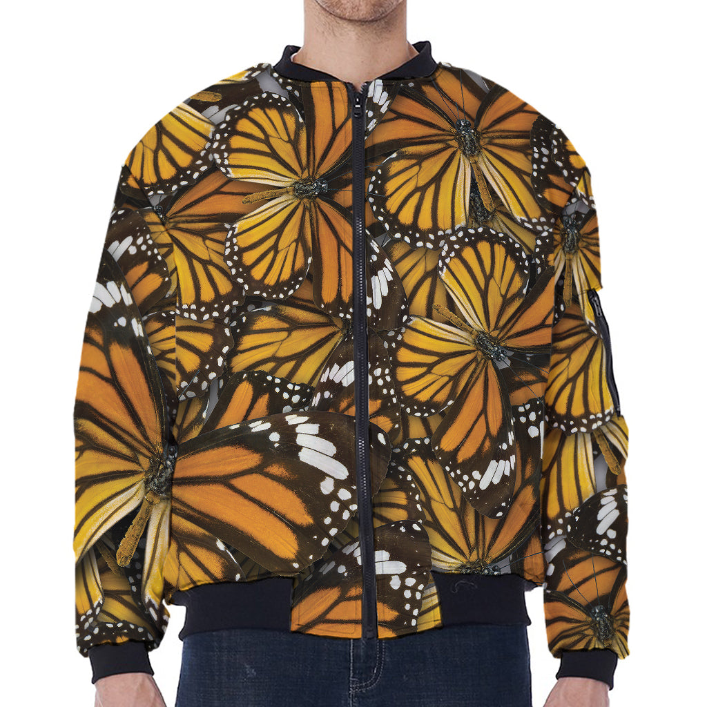 Tiger Monarch Butterfly Pattern Print Zip Sleeve Bomber Jacket