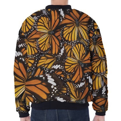 Tiger Monarch Butterfly Pattern Print Zip Sleeve Bomber Jacket