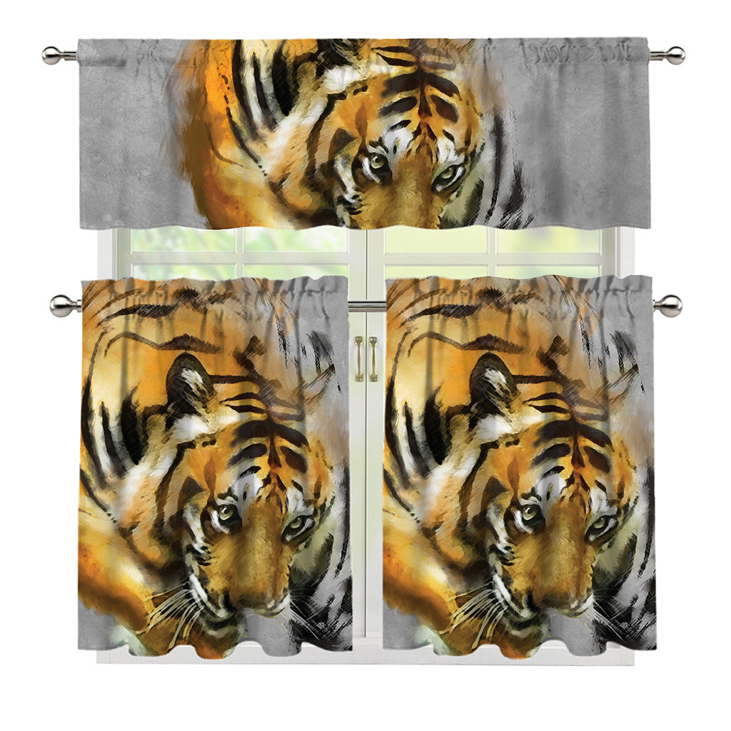 Tiger Painting Print 3 Piece Kitchen Curtains